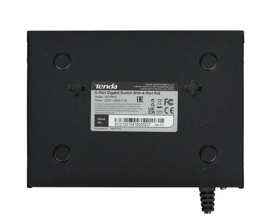  Коммутатор неуправляемый PoE Tenda SG106PC 6 портов, 6x1Гбит/с, PoE 4х до 30Вт, 2хUplink, настольный 