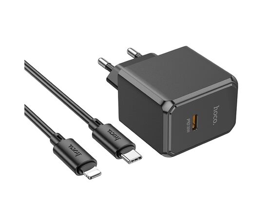  Сетевое зарядное устройство HOCO CS15A Ocean 1xUSB-C с Кабелем Type-C - Lightning, 30W, черный 