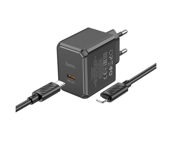  Сетевое зарядное устройство HOCO CS15A Ocean 1xUSB-C с Кабелем Type-C - Lightning, 30W, черный 