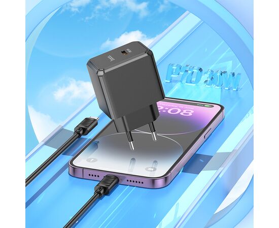  Сетевое зарядное устройство HOCO CS15A Ocean 1xUSB-C с Кабелем Type-C - Lightning, 30W, черный 