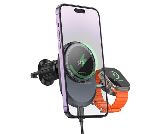  Автомобильный держатель BOROFONE BH219 Fine, магнитный с беспроводной зарядкой, 15W, на воздуховод, черный 