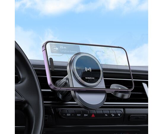  Автомобильный держатель BOROFONE BH219 Fine, магнитный с беспроводной зарядкой, 15W, на воздуховод, черный 