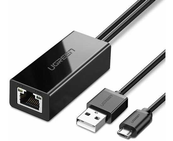  Адаптер UGREEN 30985 Micro USB 2.0 To 100Mbps Ethernet Adapter For Chromecast And Micro TV Sticks Black 