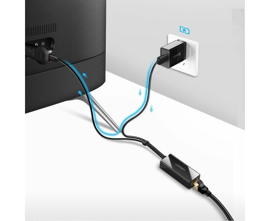  Адаптер UGREEN 30985 Micro USB 2.0 To 100Mbps Ethernet Adapter For Chromecast And Micro TV Sticks Black 
