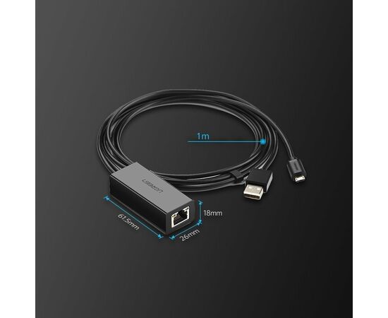  Адаптер UGREEN 30985 Micro USB 2.0 To 100Mbps Ethernet Adapter For Chromecast And Micro TV Sticks Black 