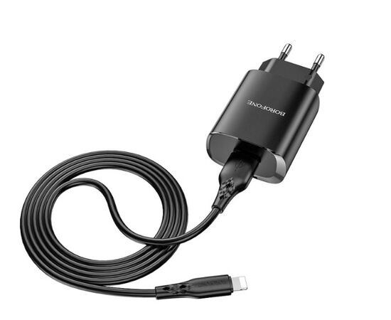  Сетевое зарядное устройство 1USB 2.1A в комплекте с кабелем Apple 8-pin Borofone BN1 1м (Black) 