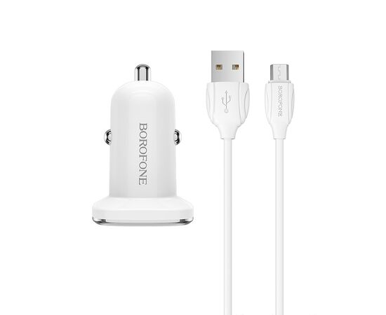  Автомобильное зарядное устройство 2USB 2.4A с кабелем micro USB BOROFONE BZ12 (White) 