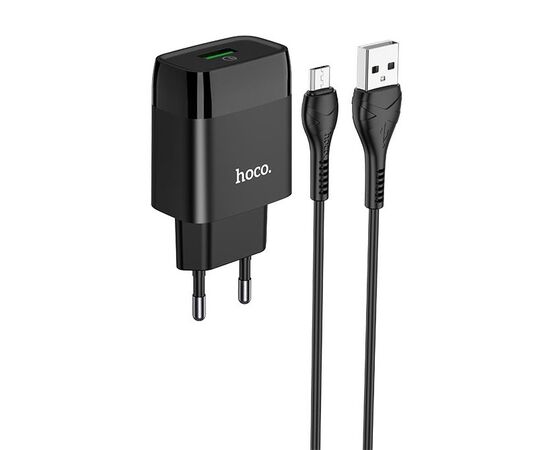  Сетевое зарядное устройство 1USB 3.0A QC3.0 быстрая зарядка с кабелем micro USB Hoco C72Q 1м (Black) 