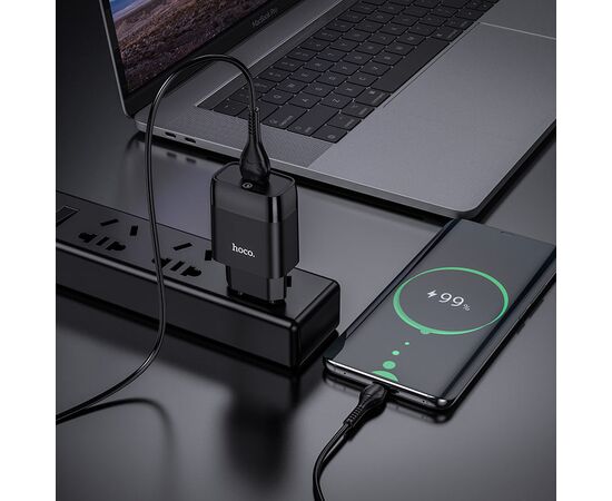  Сетевое зарядное устройство 1USB 3.0A QC3.0 быстрая зарядка с кабелем micro USB Hoco C72Q 1м (Black) 