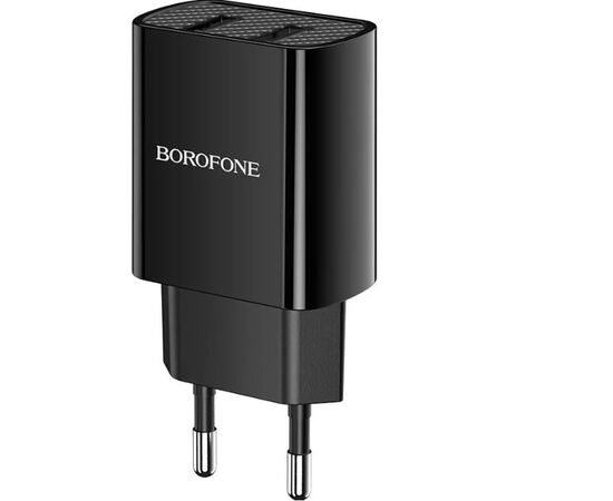  Сетевое зарядное устройство 2USB 2.1A в комплекте с кабелем Apple 8-pin Borofone BA53A 1м (Black) 