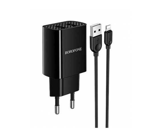  Сетевое зарядное устройство 2USB 2.1A в комплекте с кабелем Apple 8-pin Borofone BA53A 1м (Black) 