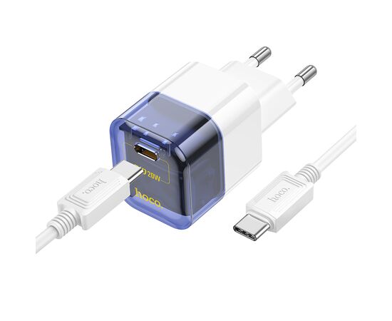  СЗУ 1Type-C 3.0A PD 20W быстрая зарядка для Type-C Type-C Hoco C125A 1м (Transparent Blue) 