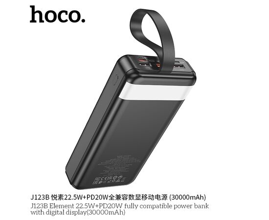  Внешний аккумулятор 30000mAh 22.5W+PD20W 3USB 3.0A с LED-дисплеем Hoco Element J123B (Black) 