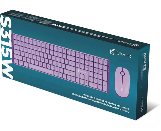  Клавиатура + мышь OKLICK S315W клав:сиреневый мышь:сиреневый USB беспроводная Multimedia (1978643) 