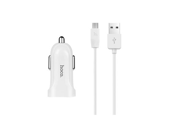  Автомобильное зарядное устройство 2USB 2.4A с кабелем micro USB HOCO Z2A (White) 