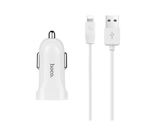  СПЕЦЦЕНА Автомобильное зарядное устройство 2USB 2.4A с кабелем Apple 8 pin Hoco Z2A (White) 