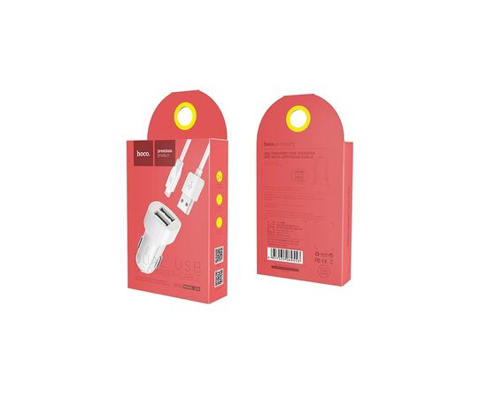  СПЕЦЦЕНА Автомобильное зарядное устройство 2USB 2.4A с кабелем Apple 8 pin Hoco Z2A (White) 
