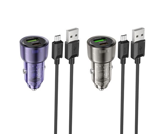  АЗУ 1USB+1Type-C 3.0A PD38W+QC3.0 быстрая зарядка для micro USB Hoco Z52 (Transparent Black) 