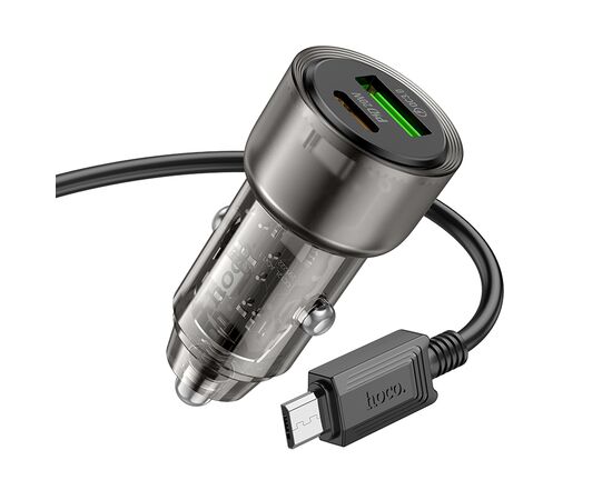  АЗУ 1USB+1Type-C 3.0A PD38W+QC3.0 быстрая зарядка для micro USB Hoco Z52 (Transparent Black) 
