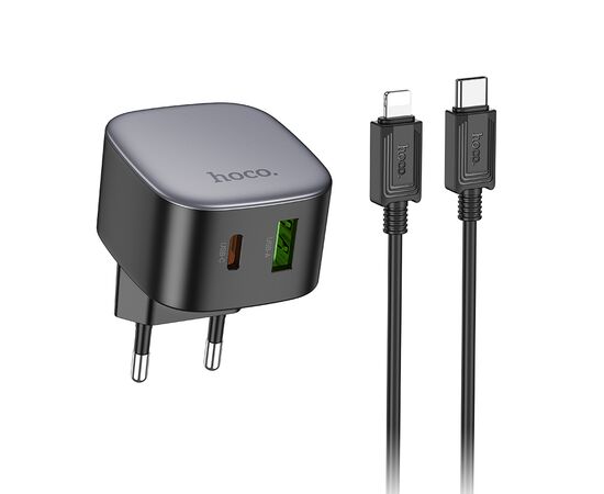  СЗУ 1USB+1USB-C 3.0A PD 20W+QC3.0 быстрая зарядка для Lightning 8-pin Type-C Hoco CS32A (Black) 