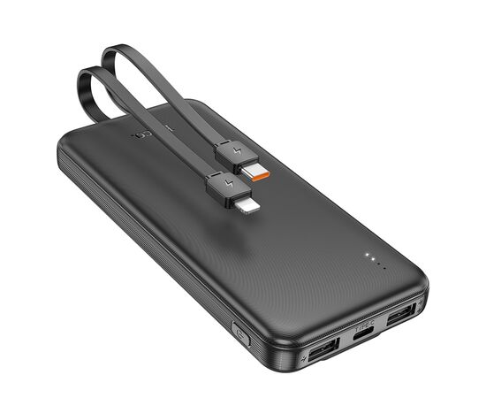  Внешний аккумулятор 10000mAh 3USB 2.0A LED-индикатор, кабель (Lightning/Type-C) Hoco J118 (Black) 