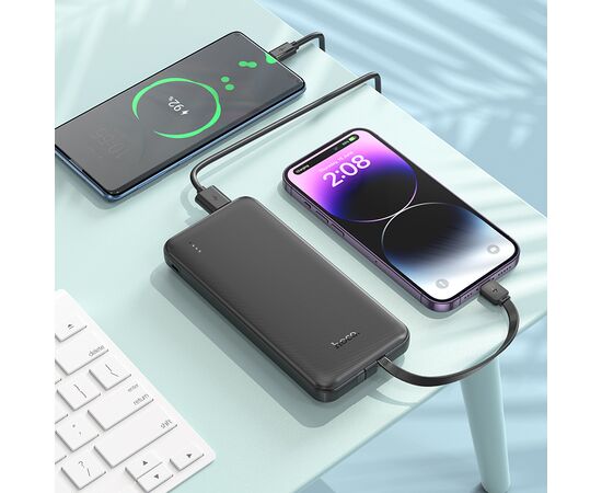  Внешний аккумулятор 10000mAh 3USB 2.0A LED-индикатор, кабель (Lightning/Type-C) Hoco J118 (Black) 