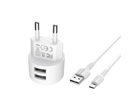  СЗУ 2USB 2.4A для micro USB с IC Borofone BA23A 1м (White) 