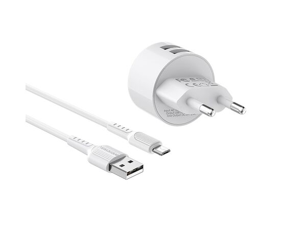  СЗУ 2USB 2.4A для micro USB с IC Borofone BA23A 1м (White) 