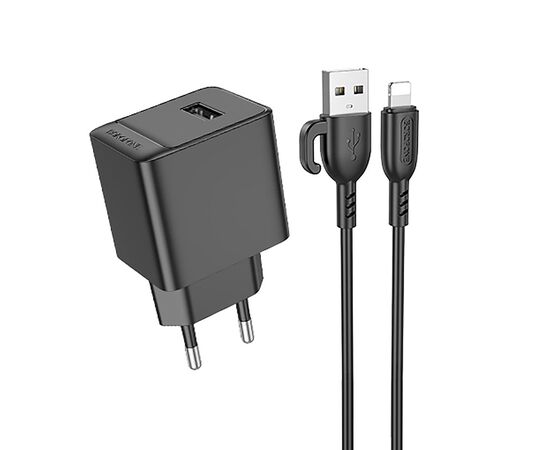 Адаптер Сетевой с кабелем Borofone BAS11A Erudite USB 2,1A/10,5W (USB/Lightning) (black) (225091) 