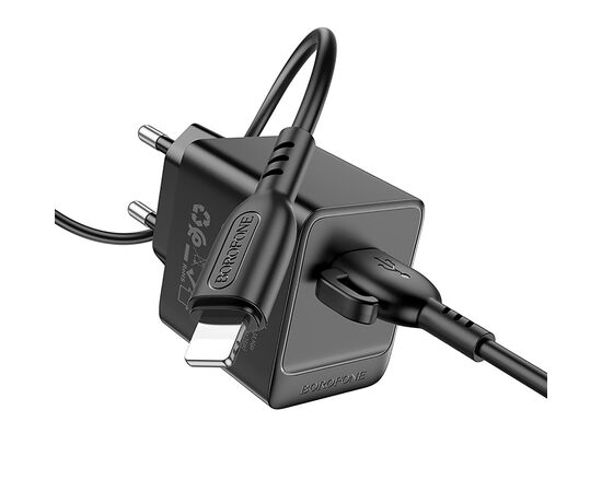  Адаптер Сетевой с кабелем Borofone BAS11A Erudite USB 2,1A/10,5W (USB/Lightning) (black) (225091) 