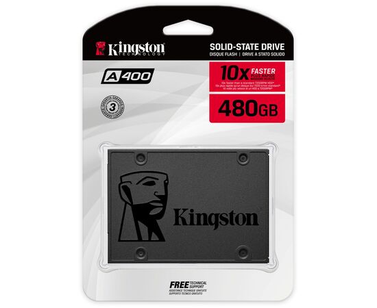  Внутренний SSD  Kingston    480GB  A400, SATA-III, R/W - 450/500 MB/s, 2.5", TLC 