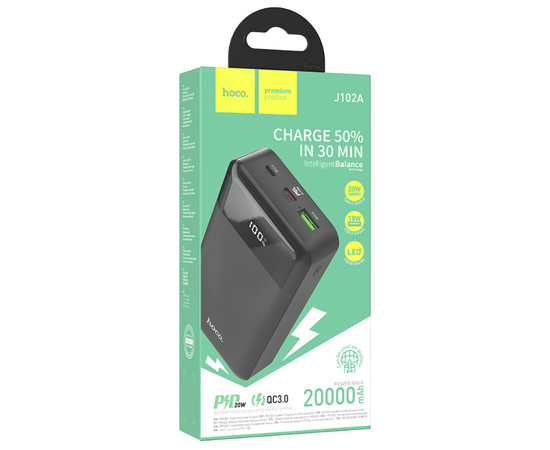  Внешний аккумулятор 20000mAh 1USB+Type-C 3.0A PD20W+QC3.0 Hoco J102A (Black) 