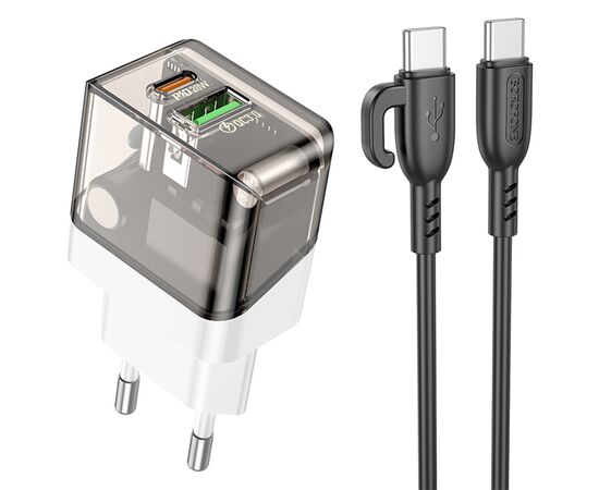  Сетевое зарядное устройство BOROFONE BA80A Scenery 1xUSB + 1xUSB-C с Кабелем Type-C - Type-C, 20W, черный 