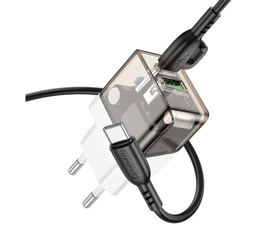  Сетевое зарядное устройство BOROFONE BA80A Scenery 1xUSB + 1xUSB-C с Кабелем Type-C - Type-C, 20W, черный 