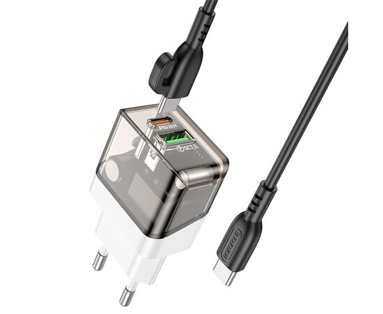  Сетевое зарядное устройство BOROFONE BA80A Scenery 1xUSB + 1xUSB-C с Кабелем Type-C - Type-C, 20W, черный 