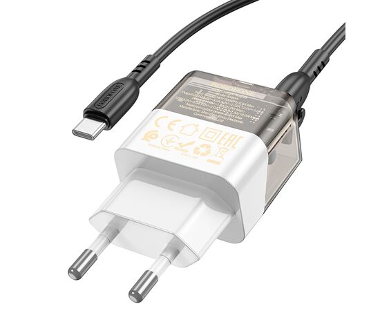  Сетевое зарядное устройство BOROFONE BA80A Scenery 1xUSB + 1xUSB-C с Кабелем Type-C - Type-C, 20W, черный 