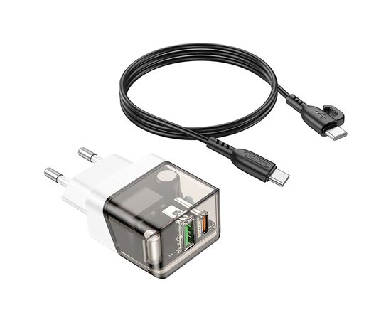  Сетевое зарядное устройство BOROFONE BA80A Scenery 1xUSB + 1xUSB-C с Кабелем Type-C - Type-C, 20W, черный 