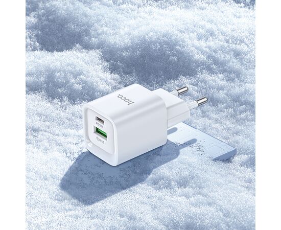  Сетевое зарядное устройство HOCO C147A Charm 1xUSB + 1xUSB-C с Кабелем Type-C - Lightning, 3A, 20W, белый 