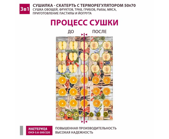  Сушилка-скатерть для овощей и фруктов Мастерица ОНЭ-5.6-300/220 50х70см 