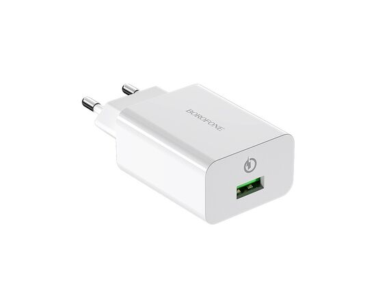  Блок питания сетевой 1 USB Borofone, BA21A, Longjourney, 2.4A, пластик, быстрая зарядка 3.0, кабель микро USB, цвет: белый (1/48/192) 