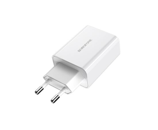  Блок питания сетевой 1 USB Borofone, BA21A, Longjourney, 2.4A, пластик, быстрая зарядка 3.0, кабель микро USB, цвет: белый (1/48/192) 