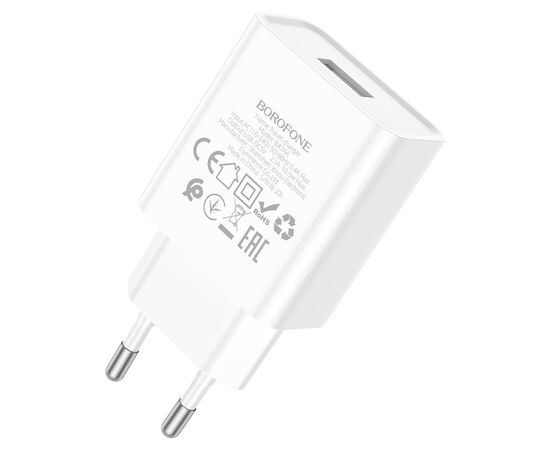  Блок питания сетевой 1 USB Borofone BA74A Aspirer, пластик, 2.1A, цвет: белый (1/78/312) 