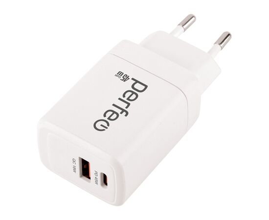 PERFEO Сетевое зарядное устройство с двумя разъемами USB-A+TYPE-C, GaN, 45W, белый (I4663) 