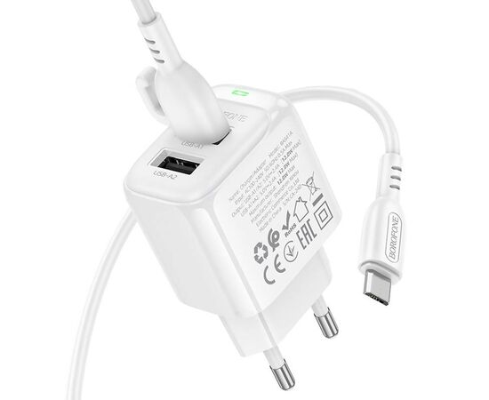  Адаптер Сетевой с кабелем Borofone BAS41A Potential 2USB 2,4A/12W (USB/Micro USB) (white) (235126) 