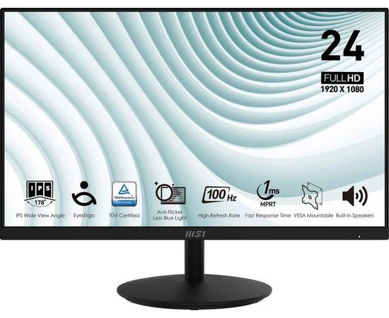  Монитор 23.8" MSI Pro MP242A (9S6-3PA1CT-205) 1920x1080 черный IPS, 100 Гц 