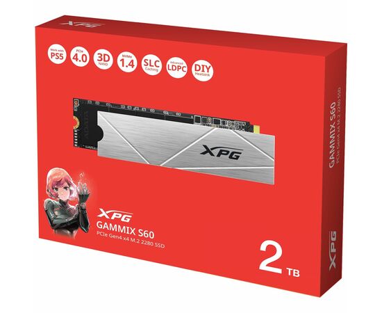  SSD ADATA Gammix S60 Blade AGAMMIXS60-2T-CS 2048GB, M.2(22x80mm), NVMe, PCIe 4.0 x4, 3D NAND, R/W 5000/4200MB/s 