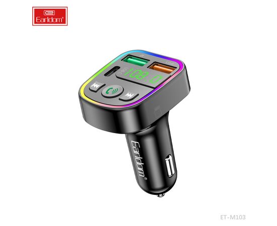  ФМ модулятор (2USB выхода + USB-C, Bluetooth) Earldom ET-M103,3.1A, с подсветкой 