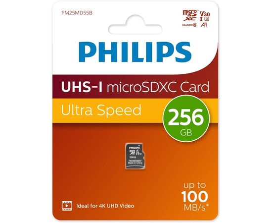  Карта памяти PHILIPS FM25MD55B/97 256GB High Speed microSDHC Class UHS-I U3, V30, A1, 100MB/s 