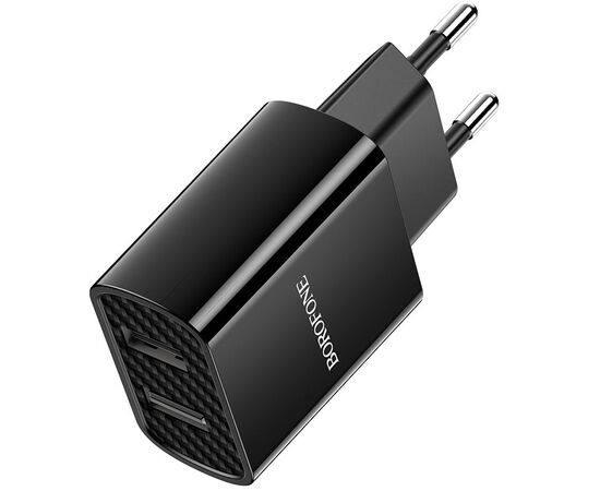 Блок питания сетевой 2 USB Borofone, BA53A, Powerway, 2100mA, пластик, кабель микро USB, цвет: чёрный(1/48/192) 