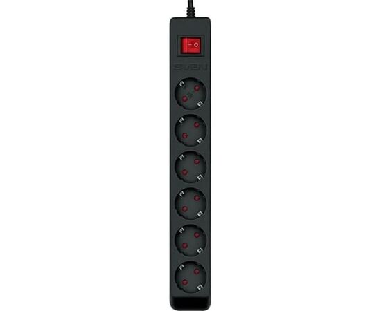  Фильтр SVEN Optima 1,8 м (6 розеток с защитными шторками, черный, цветная коробка) 